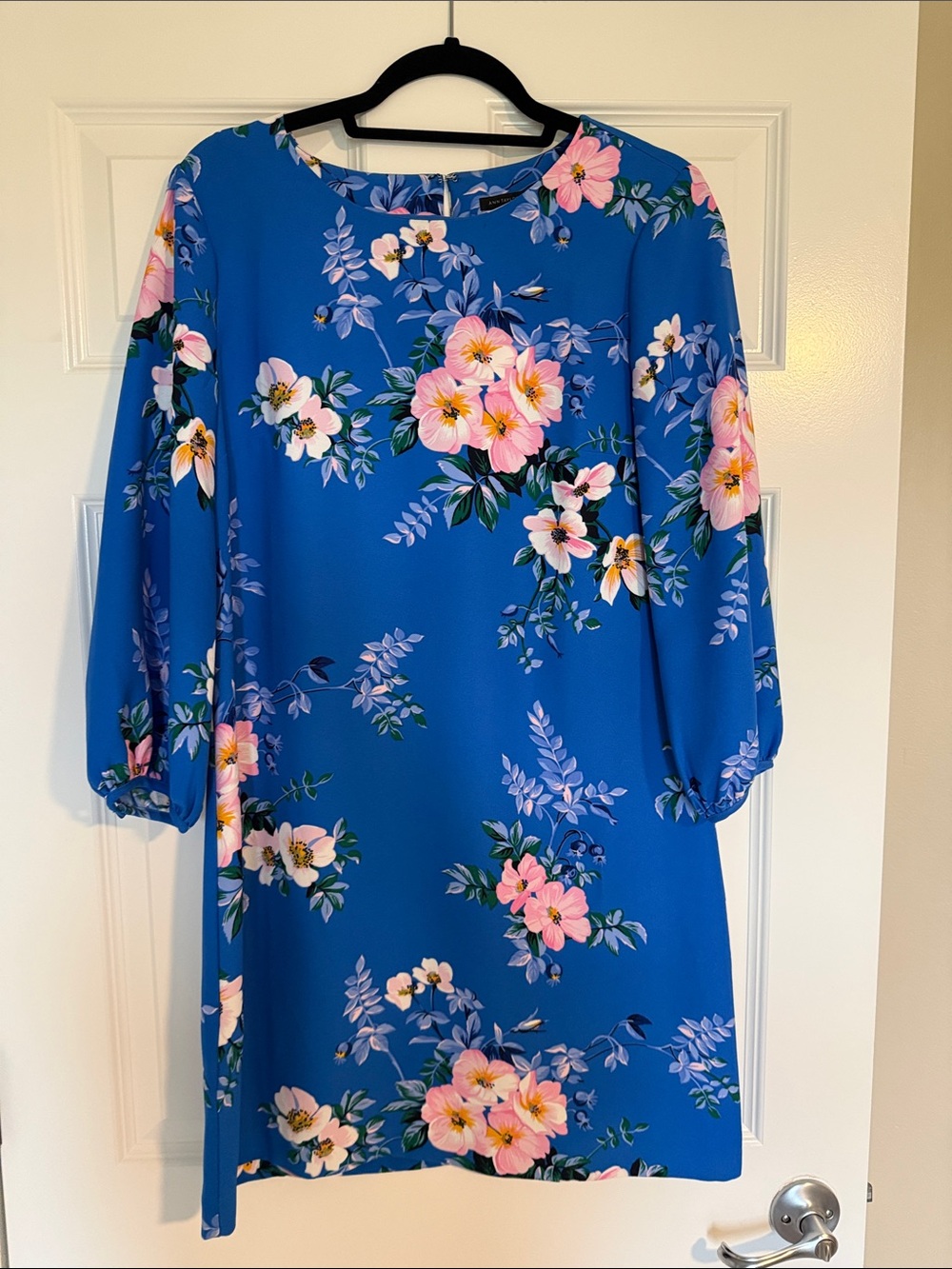 Ann Taylor Royal Blue Floral Long-Sleeve Shift Dress